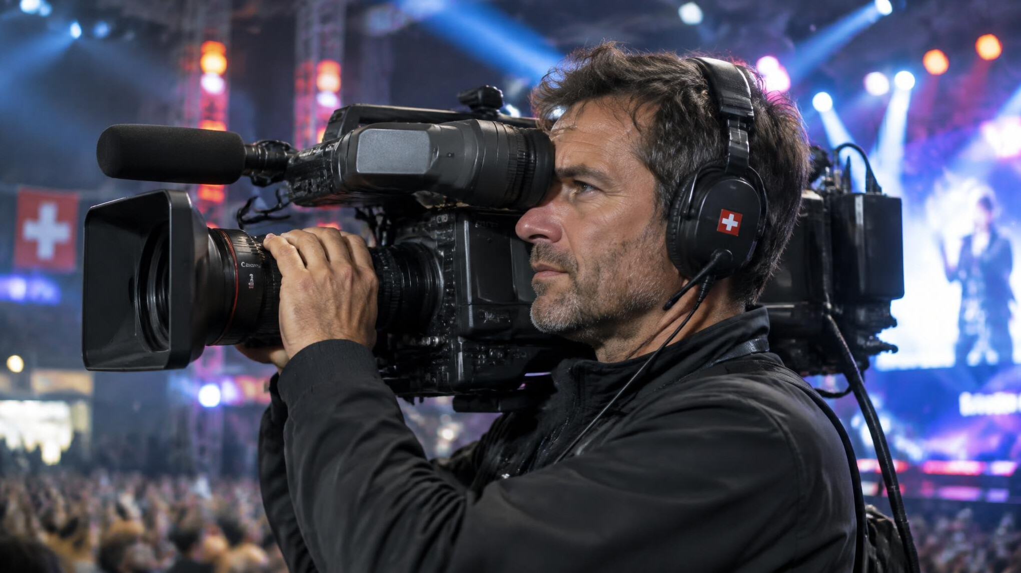 Camera operator filming a live event